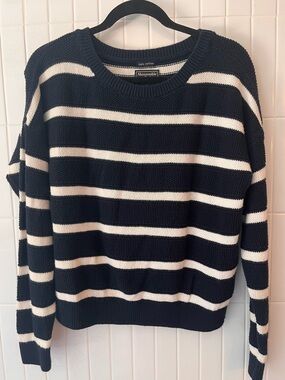 90s Y2K Abercrombie & Fitch Navy Stripe 100% Cotton Knit Crewneck Sweater Large